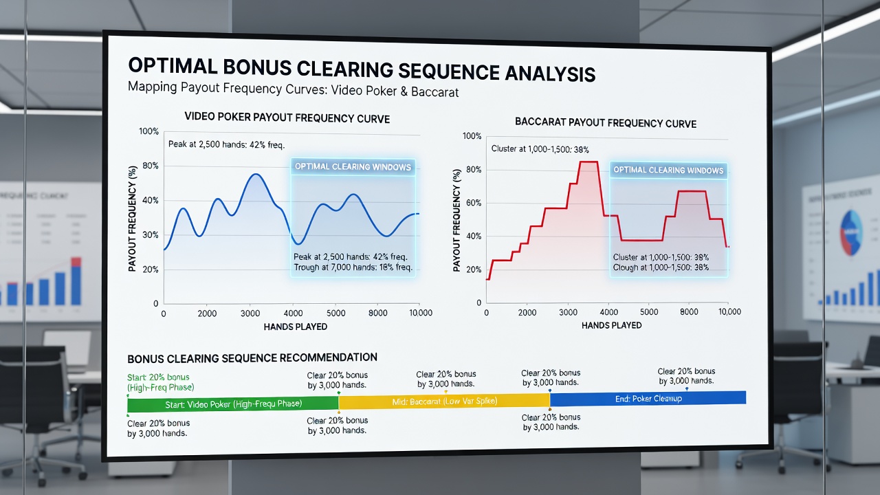 Graph comparing baccarat outcome probabilities against video poker hand frequencies for bonus optimization strategies